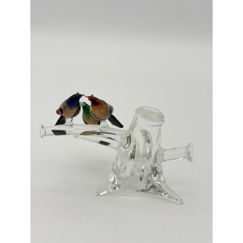 Vintage Murano Venice Italy Art Glass Birds On Branch Miniature Figurine